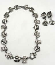 Halloween silver ghost pumpkin charm necklace and earrings set