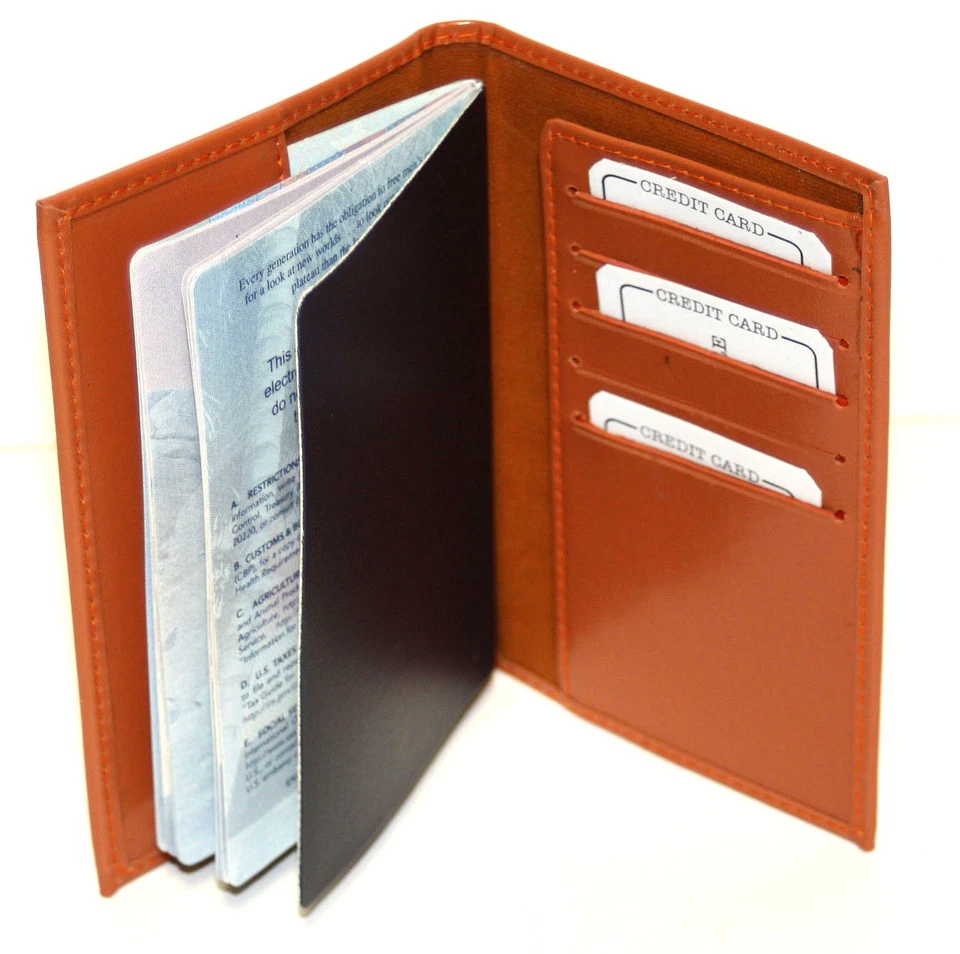 USA Leather Passport Cover Travel Document Holder Card Wallet US SELLER - Image 3 of 4