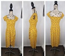 Faded Rose Midi Dress L Off Shoulders Smocked Daisy Floral Faux Wrap Cottagecore