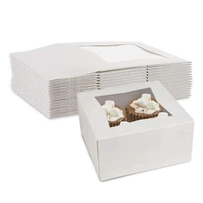 MT Products White Cupcake Box - 6" x 6" x 3" Bakery Boxes with Window Pack of 15