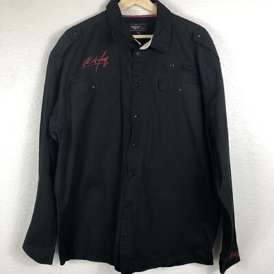 Rich Yung Society Yachtsmen Men's Sz 3XL Button Down Shirt Black Gold Graphic