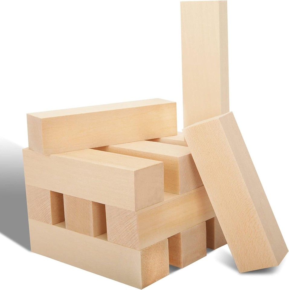 12 Pack Unfinished Basswood Carving Blocks Kit, Rectangular Wooden ...