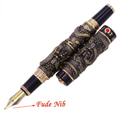 Jinhao Vintage Calligraphy Fude Fountain Pen Double Dragon Bronze Embossed Pen