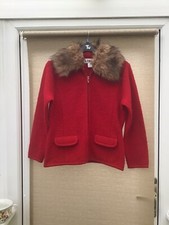 LISA INTERNATIONAL Boiled Wool -  Red  Jacket With Removable Faux Fur Collar M