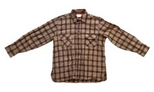 50's 60s Vtg ARROW Sz L Wool Board Plaid Flap Pocket Flannel Shirt Brown Western