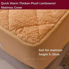 Soft Lambswool Quilted Mattress Cover Solid Color Plush Bed Pad Protector Cover
