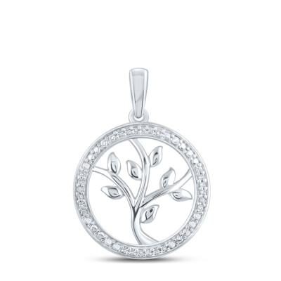 Sterling Silber Damen runder Diamant Lebensbaum Kreis Anhänger 1/12 cttw
