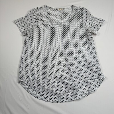 Pleione Nordstrom Short Sleeve Blouse Womens Size XSP White Blue Print