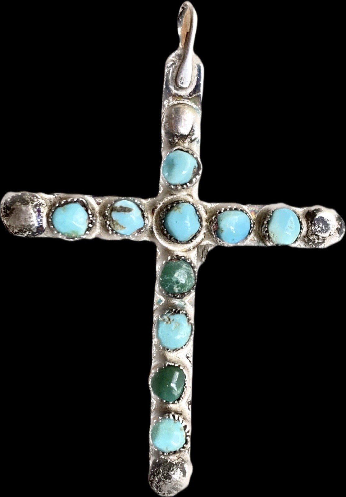 Antique Zuni 'Snake Eye' Aged Turquoise & Sterling Si… Gem