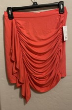 Coral Stretch Skirt Ruched Front Faux Wrap 26  Waist 19  Waist Jr XS Orig 36