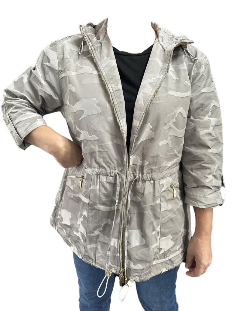 Chicos NWT Zenergy $139 Anorak Gray Camo Embossed Womens Chicos NWT Zenergy $139 Anorak Gray Camo Embossed Womens