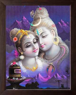Lord Shiva und Devi Parvati Gemälde, Mehrfarbig (Größe: 30 X 23,5 X 1,5 cm)