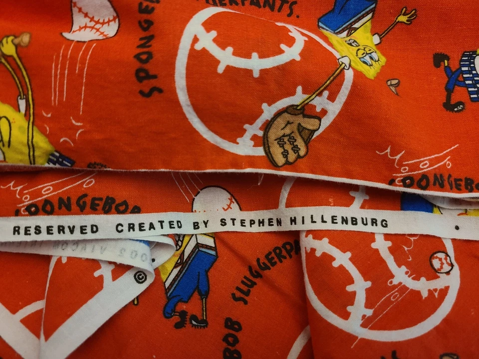 Pantalones cuadrados vintage de 1 yarda + Bob Esponja Pantalones de béisbol de tela tejida de algodón Foto 3 de 4