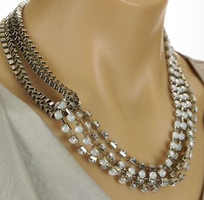 JENNIFER LOPEZ Women's MULTIPLE SILVER CHAINS & FROSTED WHITE BEADS NECKLACE