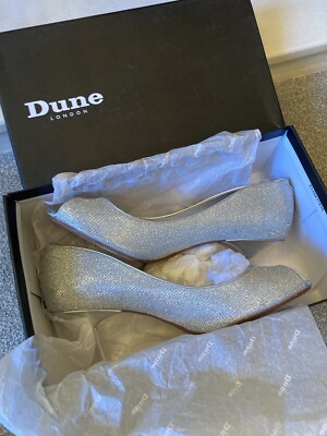 Dune Decra Glitter Peep Toe Court Shoes silver Sparkle MOB MOG