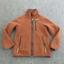 Patagonia Jacket Boys Small 7-8 Orange Sherpa Fleece Full Zip Pockets Warm