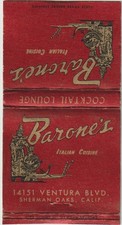 Barone's Italian Cuisine SHERMAN OAKS, CALIFORNIA Bobtail Matchbook Cover