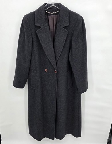 Vintage Riel Wool Long Coat Womens L Gray Trench USA Lined Classic 80s Capsule