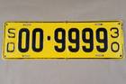 1930 SOUTH DAKOTA DEALER LICENSE PLATE SD 00-9999 30 SAMPLE 14 7/8" x 5 7/8" — photo 1