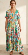 New Aura Shirt Dress Women Sz P Floral Button Down Maxi Pleated Cottage Boho NWT