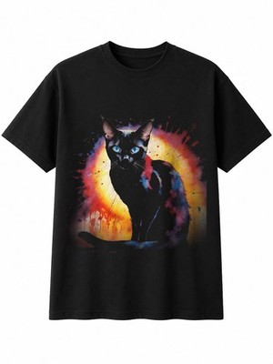 Aquarell Siamkatze Heiligenschein Katzenliebhaber Herren T-Shirt schwarz 100 % Baumwolle Feline Tee