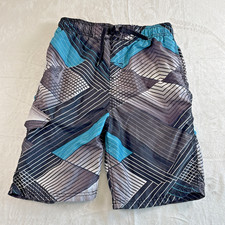 Kanu Surf Swim Trunks Youth Boys Polyester Size Large 14/16 Black Turquoise Mesh