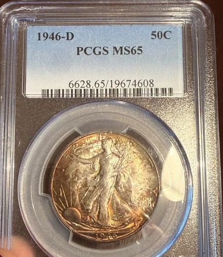 1946-D 50C Walking Liberty Half Dollar! Incredible Toning