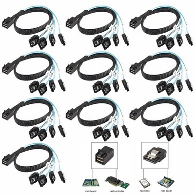10PCS Internal HDD Mini SAS Cable SFF-8643 To 4 SATA Connect to Hard Drive 0.5M