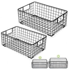 2 Pack Wire Storage Baskets with Handles, Metal Organizer Basket Bins for Home,