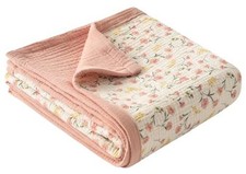 Muslin Baby Blankets for Girls, Large 47" x 47" Cotton Crib Blanket for Floral