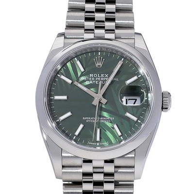 ROLEX Datejust 36 126200 Olive Green Palm Motif WATCH 698363