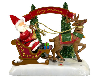 Animated Lighted Christmas Carol Musical Santa's Reindeer Sleigh