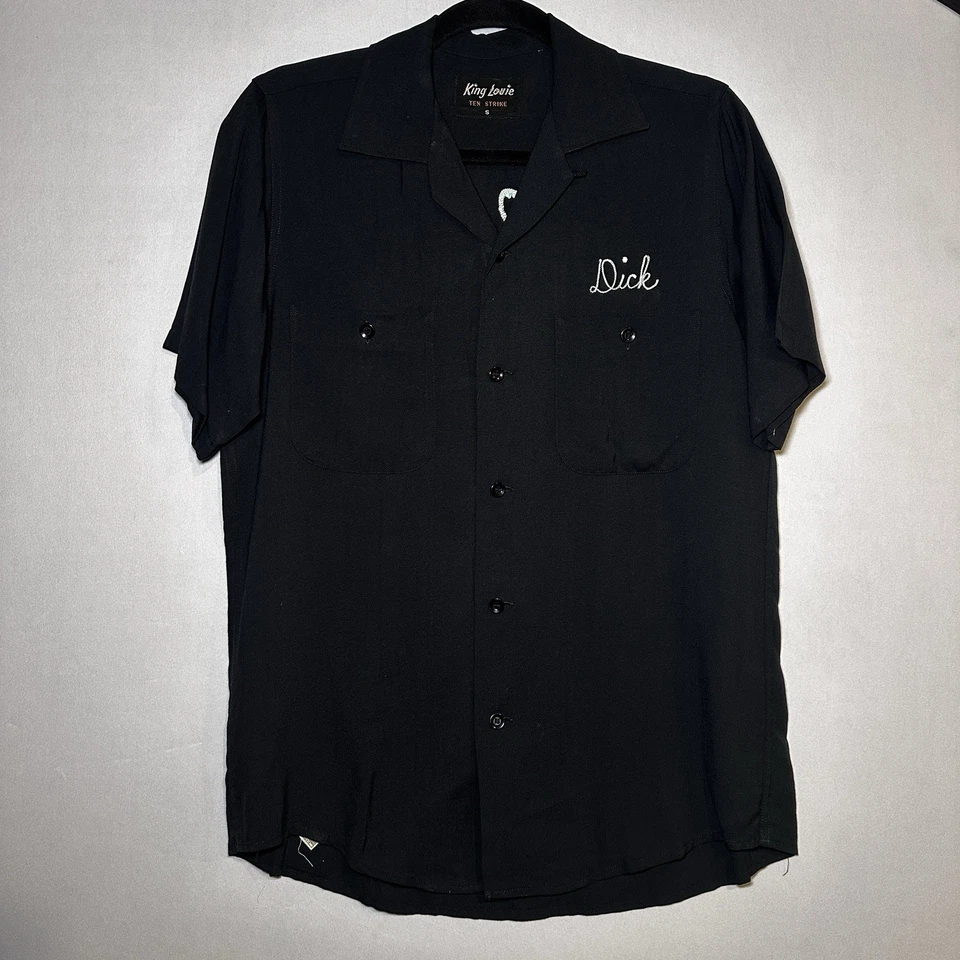 VTG 50 King Louie Bowling Shirt Mens S Chain Stitch Cold War Military Team USA - Image 3 of 4