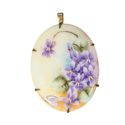 Vintage Pendent Hand-Painted Porcelain Limoges Floral Print 