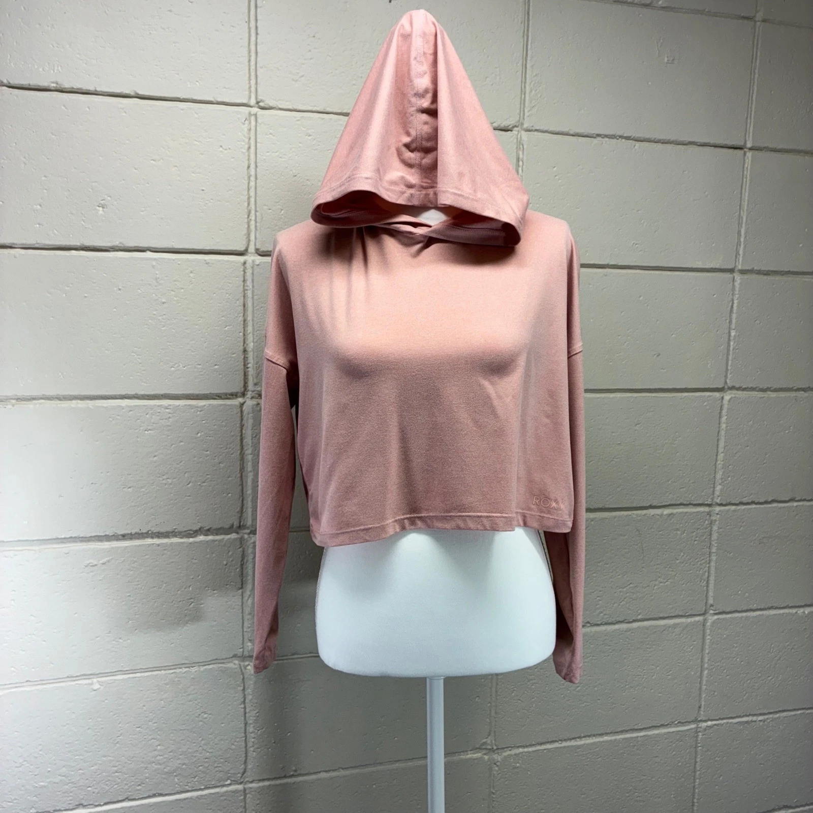 Roxy Cropped Hoodie Womens Small Pink Heathered Long Sleeve Pullover