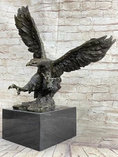 Eagle Landing with Outstretched Talons Bronze Sculpture Statue on Marble Base