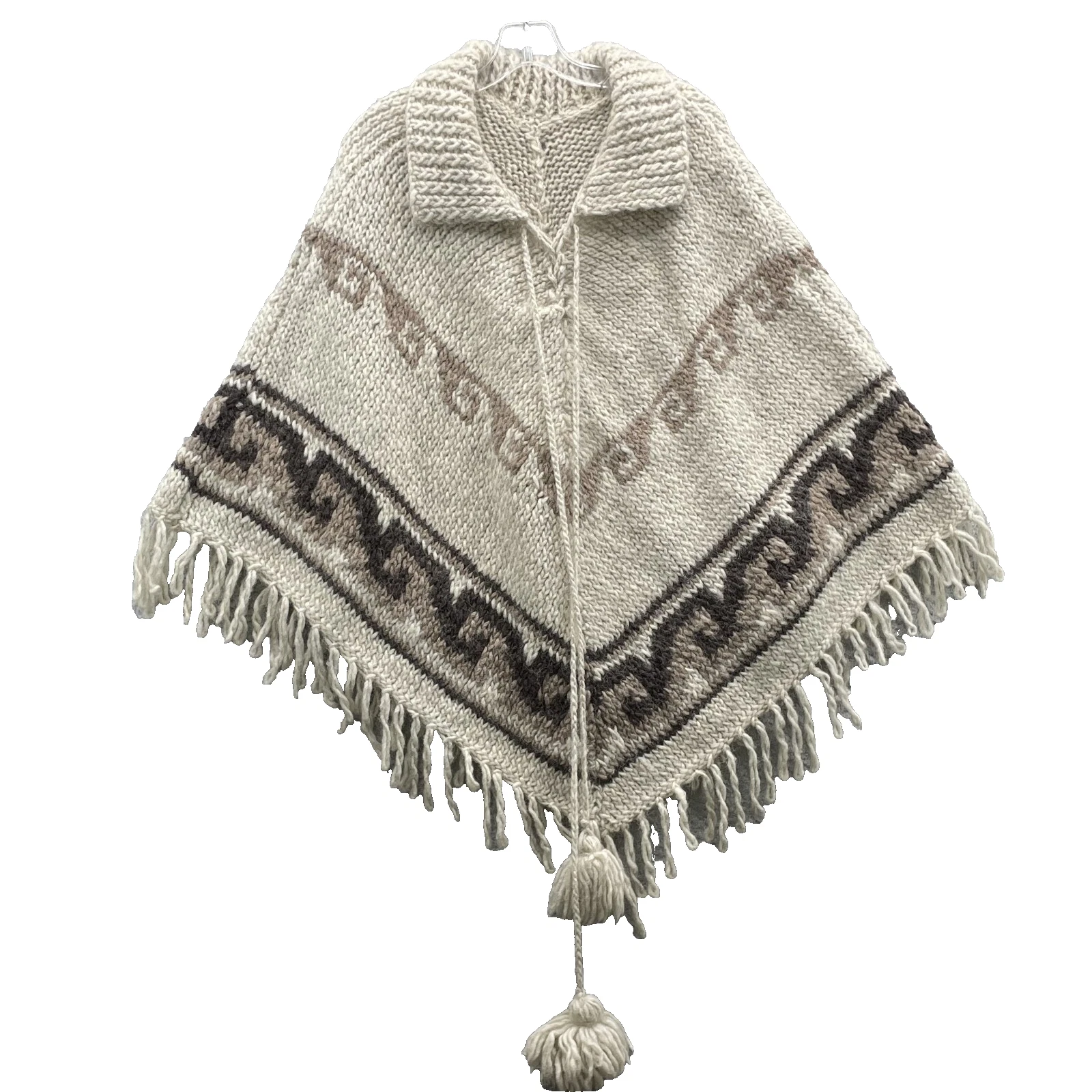 Artisinal Poncho Sweater Womens OSFA Beige Chunky Hand Knit Minimalist 90's Boho
Opens in a new wind