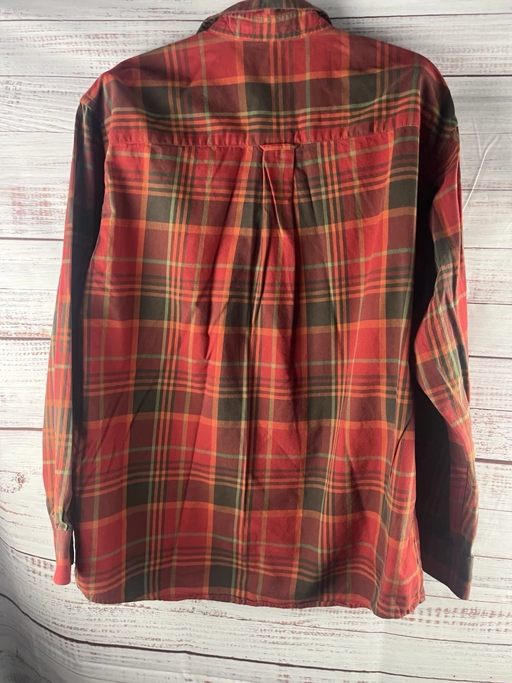 Camisa Gloria Desteñida Hombres L (42/44) Marrón Rojo 100% Algodón Cuello A Cuadros Abotonada Foto 2 de 4