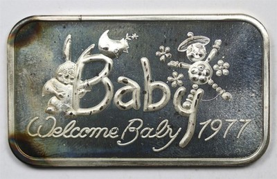 1977 Welcome Baby Madison Mint .999 Fine Silver Art Bar - 1 Troy