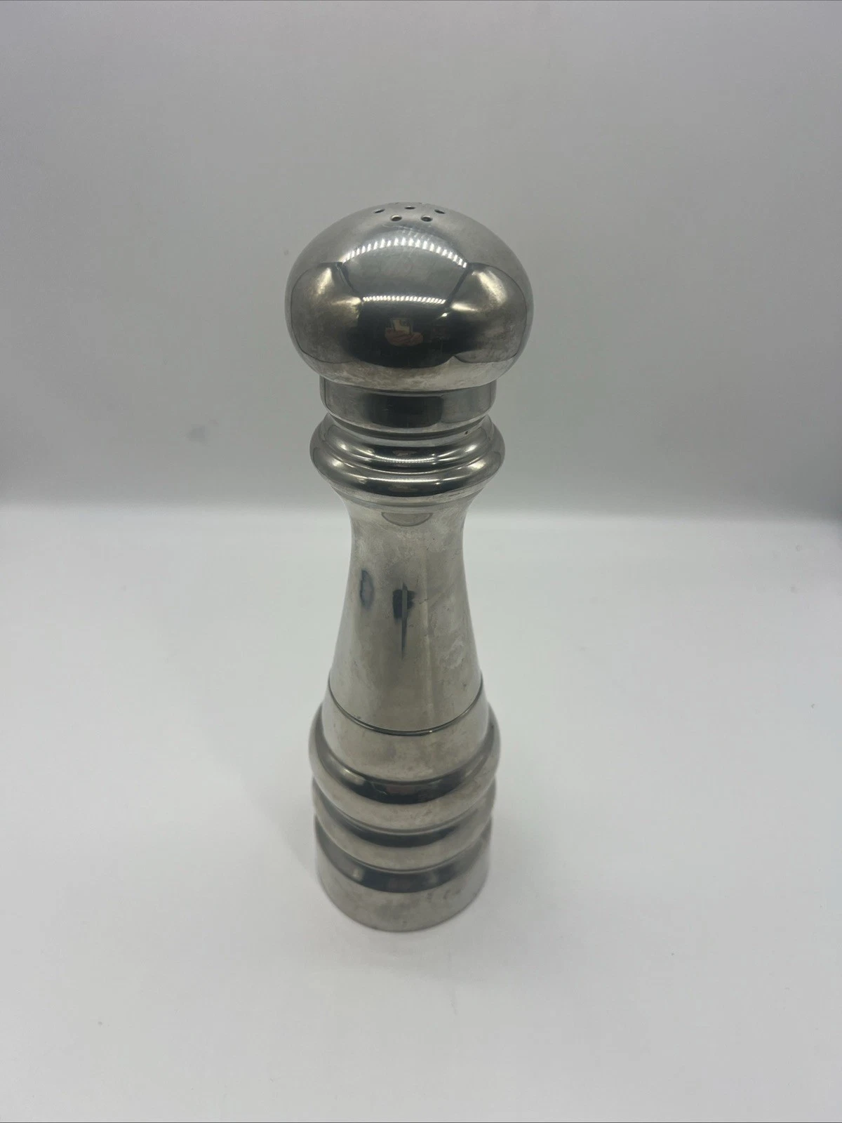 Tre Spade Vtg Silver Tone Large Chef Pepper Mill Grinder Salt Shaker Top 10.5"h