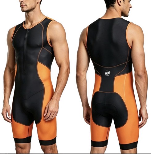 MENS CG TRIATHLON TRI SPEED SKIN SUIT CYCLING SINGLET TRISUIT S ORANGE BLACK NR