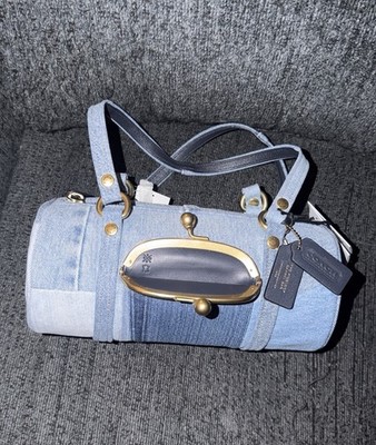 Coach Kisslock Barrel Bag 28 in Repurposed Denim & Soft Leather