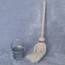 Mini Mop and Bucket Set 1:12 Gifts Doll Toy Model Pretend Play Supplies DIY