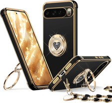 Google Pixel 10 Pro XL Case with Stand, Cute Love-Heart Bling Protective Cover