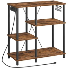 Bakers Rack with Power Outlet, Microwave Stand with 5 S-Shaped Hooks, Coffee ...