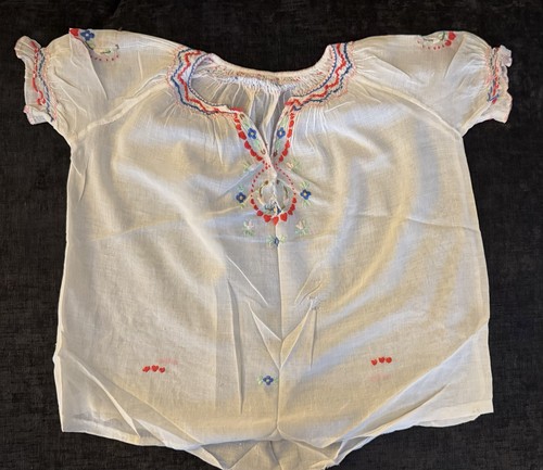 Antique Vintage 1930's - 1940s Girl's Child Hungarian Embroidered Blouse Shirt