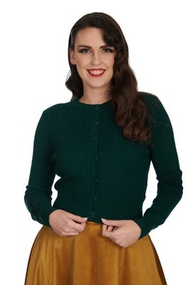 Damen Strickjacke flaschengrün Vintage Retro 50er Zopfmuster Sylvia BANNED Apparel