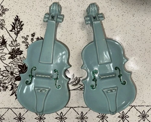 Set of 2 McCoy Pottery Blue Violin Wall Planters