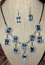 Clear rhinestone halo Statement Bib Necklace  Earrings Set Prom Formal