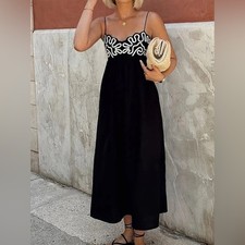 Black and White cotton embroidered Maxi Dress Commense small